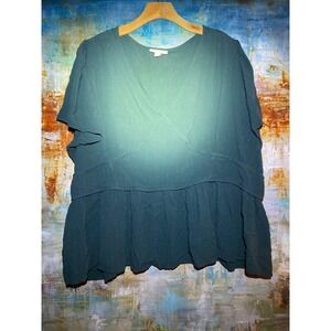 Knox Rose Teal Green Silver Metallic Pinstripe Surplice Peplum Top Plus Size 4X